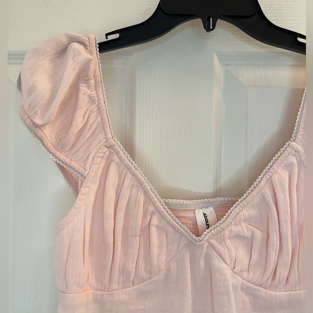 Abound Smocked Cap Sleeve Pink Cottagecore Crop Top Babydoll size Small - Picture 4 of 9